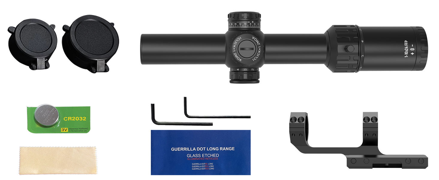 AcuVista SURGE 1-10x24 FFP LPVO scope and accessories